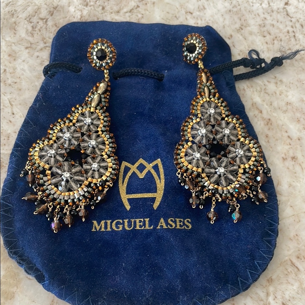 Miguel Ases Brown Filigree Earrings